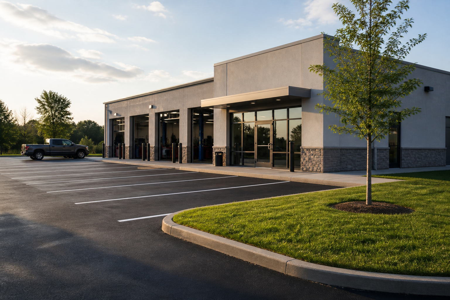 The AB Auto Repair shop building and customer parking in Merriam, KS